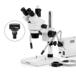 AmScope SM-1TSX-FODR-9M SM-1 Series Zoom Trinocular Stereo Microscope 3.5X-45X w/ 150W Halogen Dual Gooseneck & Ring Lights and 9MP USB 2.0 C-mount Camera on Pillar Stand (5)