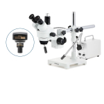 AmScope SM-3TPYY-30WY-5M3 SM-3 Series Simul-Focal Zoom Trinocular Stereo Microscope 7X-135X w/ 30W LED Double Gooseneck FO Lights and 5MP USB 3.0 C-mount Camera on Single Arm Boom Stand (5)