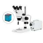 AmScope SM-1TNZ-30WS-AF2 SM-1 Series Industrial Inspection Zoom Trinocular Stereo Microscope 3.5X-90X w/ 30W LED Fiber Optic Single Gooseneck Light and 1080P 2MP HDMI Auto-focus Camera on Pillar Stand w/ Small Base (2)