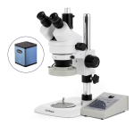 AmScope SM-1TNYY-80AM-AF25 SM-1 Series Industrial Inspection Zoom Trinocular Stereo Microscope 7X-135X w/ 80 LED Direction Variable Ring Light and 1080P 5MP HDMI Auto-focus Camera on Pillar Stand w/ Small Base (2)