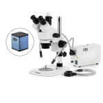 AmScope SM-1TNY-FODR-AF1 SM-1 Series Industrial Inspection Zoom Trinocular Stereo Microscope 7X-90X w/ 150W Halogen Dual Gooseneck & Ring Lights and 1080P HDMI Auto-focus Camera on Pillar Stand w/ Small Base (2)