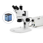 AmScope SM-1TRZZ-FOR-AF25 SM-1 Series Zoom Trinocular Stereo Microscope 3.5X-180X Magnification w/ 150W Halogen Ring Light and 1080P 5MP HDMI Auto-focus Camera on Track Stand (2)