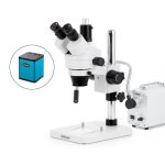 AmScope SM-1TSYY-30WS-AF1 SM-1 Series Zoom Trinocular Stereo Microscope 7X-135X w/ 30W LED Fiber Optic Single Gooseneck Light and 1080P HDMI Auto-focus Camera on Pillar Stand (2)