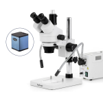 AmScope SM-1TSZZ-FOD-AF1 SM-1 Series Zoom Trinocular Stereo Microscope 3.5X-180X w/ 150W Halogen Dual Gooseneck Lights and 1080P HDMI Auto-focus Camera on Pillar Stand (2)