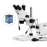 AmScope SM-1TSZZ-FODR-AF2 SM-1 Series Zoom Trinocular Stereo Microscope 3.5X-180X w/ 150W Halogen Dual Gooseneck & Ring Lights and 1080P 2MP HDMI Auto-focus Camera on Pillar Stand (2)