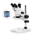 AmScope SM-1TSZZ-FRL-AF1 SM-1 Series Zoom Trinocular Stereo Microscope 3.5X-180X Magnification w/ 8W Fluorescent Ring Light and 1080P HDMI Auto-focus Camera on Pillar Stand (1)