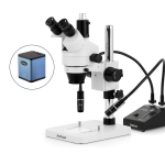 AmScope SM-1TS-L6W-AF25 SM-1 Series Zoom Trinocular Stereo Microscope 7X-45X w/ 6W Dual-Gooseneck LED Illuminator and 1080P 5MP HDMI Auto-focus Camera on Pillar Stand (1)