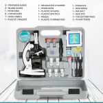 AmScope M30-ABS-KT2-W-EXCL1-C IQCrew M30 Series 52-pcs STEM Microscope Kit for Kids 120X-1200X w/ Metal Body, Plastic Slides, LED Light, Box and Cards (5)
