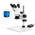 AmScope SM-1TY-144A-AF1 SM-1 Series Zoom Trinocular Stereo Microscope 7X-90X w/ Multi-Zone 144 LED and 1080P HDMI Auto-focus Camera on Pillar Stand w/ Extra Large Base Plate (4)