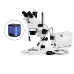 AmScope SM-1TNY-FODR-AF1 SM-1 Series Industrial Inspection Zoom Trinocular Stereo Microscope 7X-90X w/ 150W Halogen Dual Gooseneck & Ring Lights and 1080P HDMI Auto-focus Camera on Pillar Stand w/ Small Base (4)