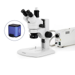 AmScope SM-1TRZZ-FOR-AF25 SM-1 Series Zoom Trinocular Stereo Microscope 3.5X-180X Magnification w/ 150W Halogen Ring Light and 1080P 5MP HDMI Auto-focus Camera on Track Stand (4)