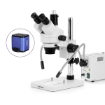 AmScope SM-1TSZZ-FOD-AF1 SM-1 Series Zoom Trinocular Stereo Microscope 3.5X-180X w/ 150W Halogen Dual Gooseneck Lights and 1080P HDMI Auto-focus Camera on Pillar Stand (4)