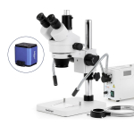 AmScope SM-1TSZZ-FODR-AF2 SM-1 Series Zoom Trinocular Stereo Microscope 3.5X-180X w/ 150W Halogen Dual Gooseneck & Ring Lights and 1080P 2MP HDMI Auto-focus Camera on Pillar Stand (4)