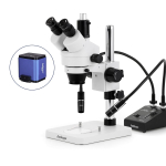 AmScope SM-1TS-L6W-AF25 SM-1 Series Zoom Trinocular Stereo Microscope 7X-45X w/ 6W Dual-Gooseneck LED Illuminator and 1080P 5MP HDMI Auto-focus Camera on Pillar Stand (3)