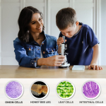 AmScope M30-ABS-KT2-W-EXCL1-C IQCrew M30 Series 52-pcs STEM Microscope Kit for Kids 120X-1200X w/ Metal Body, Plastic Slides, LED Light, Box and Cards (6)