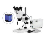 AmScope SM-1TNY-FODR-AF1 SM-1 Series Industrial Inspection Zoom Trinocular Stereo Microscope 7X-90X w/ 150W Halogen Dual Gooseneck & Ring Lights and 1080P HDMI Auto-focus Camera on Pillar Stand w/ Small Base (6)