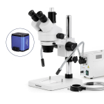 AmScope SM-1TSZZ-FODR-AF2 SM-1 Series Zoom Trinocular Stereo Microscope 3.5X-180X w/ 150W Halogen Dual Gooseneck & Ring Lights and 1080P 2MP HDMI Auto-focus Camera on Pillar Stand (6)
