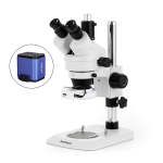 AmScope SM-1TNZ-144S-HD2GS SM-1 Series Industrial Inspection Zoom Trinocular Stereo Microscope 3.5X-90X w/ 144 LED Compact Ring Light and 2MP HDMI Global Shutter CMOS C-Mount Camera on Pillar Stand w/ Small Base (2)