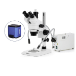 AmScope SM-1TNYY-FOD-HD25 SM-1 Series Industrial Inspection Zoom Trinocular Stereo Microscope 7X-135X w/ 150W Halogen Dual Gooseneck Lights and 5MP HDMI CMOS C-Mount Camera on Pillar Stand w/ Small Base (2)
