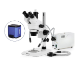 AmScope SM-1TNYY-FODR-HD2GS SM-1 Series Industrial Inspection Zoom Trinocular Stereo Microscope 7X-135X w/ 150W Halogen Dual Gooseneck & Ring Lights and 2MP HDMI Global Shutter CMOS C-Mount Camera on Pillar Stand w/ Small Base (2)