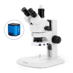 AmScope SM-1TRZZ-80S-HD2GS SM-1 Series Zoom Trinocular Stereo Microscope 3.5X-180X w/ 80 LED Compact Ring Light and 2MP HDMI Global Shutter CMOS C-Mount Camera on Track Stand (2)