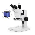 AmScope SM-1TRZZ-FRL-HD22 SM-1 Series Zoom Trinocular Stereo Microscope 3.5X-180X Magnification w/ 8W Fluorescent Ring Light and 2MP HDMI CMOS C-Mount Camera on Track Stand (2)