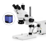 AmScope SM-1TSX-FOR-HD2GS SM-1 Series Zoom Trinocular Stereo Microscope 3.5X-45X w/ 150W Halogen Ring Light and 2MP HDMI Global Shutter CMOS C-Mount Camera on Pillar Stand (2)