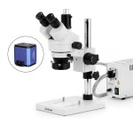 AmScope SM-1TSX-FOR-HD2GS SM-1 Series Zoom Trinocular Stereo Microscope 3.5X-45X w/ 150W Halogen Ring Light and 2MP HDMI Global Shutter CMOS C-Mount Camera on Pillar Stand (4)
