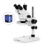 AmScope SM-1TSY-FRL-HD25 SM-1 Series Zoom Trinocular Stereo Microscope 7X-90X Magnification w/ 8W Fluorescent Ring Light and 5MP HDMI CMOS C-Mount Camera on Pillar Stand (3)