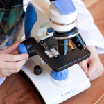 AmScope M162C-2L-WM-SP14-50P100S-WF Monocular Compound Microscope 40X-1000X, Portable + Dual Illumination LED + Wi-Fi 2.0MP Camera + Slides (5)
