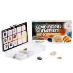 AmScope RK-GCF9 Gemological Science Kit W/ 9 Rock Specimens (3 Gemstones, 3 Crystals, 3 Fossils All in 1 Box) and Extra Slots for DIY Rock Collection (2)
