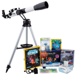 AmScope TKVB-60700-BJPSS-SWCH Kid's Telescope Space Watcher Series featuring 35X-350X 700x60mm Kid's Telescope, 200-Piece Solar System Puzzle (10)