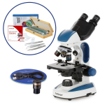 AmScope VB-B110C-SLVR Binocular Compound Microscope Bundles 40X-1000X dual LED, Ergonomic, 25-Piece Slides Set and Tweezers Plus BONUS Handheld Multi-USB Digital Microscope for PC and Android (1)