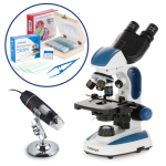 AmScope VB-B110C-SLVR Binocular Compound Microscope Bundles 40X-1000X dual LED, Ergonomic, 25-Piece Slides Set and Tweezers Plus BONUS Handheld Multi-USB Digital Microscope for PC and Android (2)
