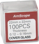 AmScope CS-S22-100 100pc Pre-Cleaned 22mm x 22mm Square Microscope Glass Cover Slides Coverslips (1)