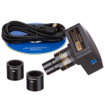 AmScope SM-1BY-FODR-9M SM-1 Series Zoom Binocular Stereo Microscope 7X-90X w/ 150W Halogen Dual Gooseneck & Ring Lights and 9MP USB 2.0 C-mount Camera on Pillar-stand w/ Large Base (4)