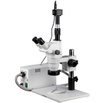 AmScope ZM-1TW3-FOR-5M Inspection Trinocular Stereo Microscope 2X-225X Magnification on Pillar Stand w/ 5MP Camera and Fiber Optic Ring Light (0)