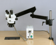 AmScope SM-8TZZ-FOR-M SM-8 Series Zoom Trinocular Stereo Microscope 3.5X-180X on Articulating Arm Pillar Clamp w/ 150W Light and 1.3MP Camera (1)