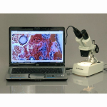AmScope SE306R-PZ-E SE306 Series Compact Multi-Lens Binocular Stereo Microscope 20X-80X w/ Angled Head, Metal Pillar Stand, Lighting, 1MP Camera (1)