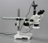 AmScope SM-3TX-54S-M SM-3 Series Zoom Trinocular Stereo Microscope 3.5X-45X Magnification on Single Arm Boom Stand w/ 54 LED Ligh and 1.3MP Camera (1)