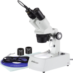 AmScope SE305R-A-E SE305 Series Compact Multi-Lens Binocular Stereo Microscope 10X-30X w/ Angled Head, Metal Track Stand, Halogen Lighting, 1MP Camera (0)