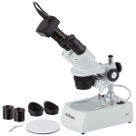 AmScope SE306R-PZ-M Compact Multi-Lens Binocular Stereo Microscope 20X-80X Magnification w/ Angled Head, Metal Pillar Stand, Top & Bottom Halogen Lighting, 1.3MP USB Camera (0)