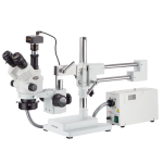 AmScope SM-4NTP-FOR-M 7X-45X Trinocular Simul-Focal Lockable Stereo Zoom Microscope w/150W Halogen Ring Light and 1.3MP USB 2.0 C-mount Camera on Double Arm Boom Stand (0)