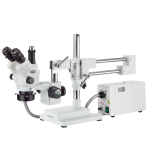 AmScope SM-4NTP-FOR-M 7X-45X Trinocular Simul-Focal Lockable Stereo Zoom Microscope w/150W Halogen Ring Light and 1.3MP USB 2.0 C-mount Camera on Double Arm Boom Stand (1)