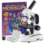 AmScope M149C-2L-PB10-WM M149 Series Student Kids Metal Frame Glass Optics Biological Moncluar Compound Microscope 40X-1000X Magnification with Two Lights, Slides and a Book (0)