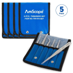 AmScope TW-475-SET AmScope High Precision Tweezers 6 Piece Set In Vinyl Pouch (5)