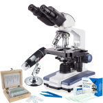 AmScope VB-B120C-SLVR Binocular Compound Microscope Value Bundle 40X-2500X Magnification w/ 3D Stage, 25-Piece Slides Set and Tweezers Plus BONUS Handheld Digital Microscope for PC/Android (0)
