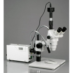 AmScope ZM-1TZ-FOD Zoom Trinocular Stereo Microscope 3.35X-90X Magnification on Pillar Stand w/ Fiber Optical Light (2)