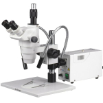 AmScope ZM-1TZ-FOD Zoom Trinocular Stereo Microscope 3.35X-90X Magnification on Pillar Stand w/ Fiber Optical Light (0)