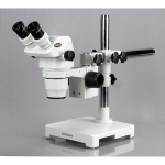 AmScope ZM-3BZ-FOR ZM-3 Series Ultimate Zoom Binocular Stereo Microscope 3.35X-90X Magnification on Single Arm Boom Stand w/ Fiber Optic Ring Light (1)